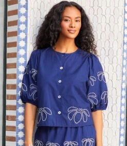 Embroidered Puff Sleeve Shirt -Karen Kane Store 15C023A8 B583 4F30 88FF FC8D15D50D0D