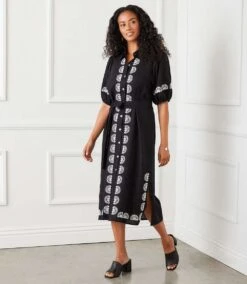 Puff Sleeve Embroidered Shirtdress -Karen Kane Store 1L00406 BLK karenkane 2025 Spring 0