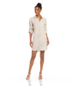 Roll Tab Linen Shirtdress -Karen Kane Store 1L01560 OAT karenkane 2025 Spring 00 1