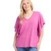 Plus Size Flutter Sleeve Top 2 Plus Size Flutter Sleeve Top -Karen Kane Store 1L05526W TUL karenkane 2025 Spring 00 1