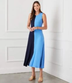 Petite Size Sleeveless Colorblock Midi Dress