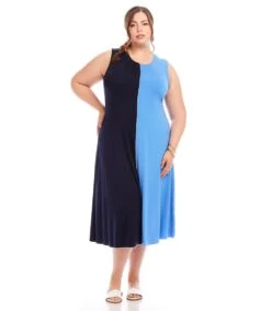Plus Size Sleeveless Colorblock Midi Dress