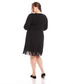 Plus Size 3/4 Sleeve Fringe Hem Dress -Karen Kane Store 1L13044W BLK karenkane 2025 Spring 00 3