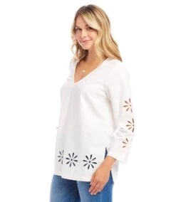 Cutout Embroidered Flower Detail Tunic -Karen Kane Store 1L13700 OWH karenkane 2025 Spring 00 4