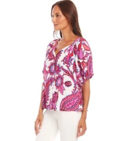 Petite Size Short Sleeve Peasant Top -Karen Kane Store 1L20700P PRT karenkane 2025 Spring 00 4 jpg