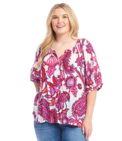 Plus Size Short Sleeve Peasant Top