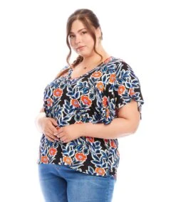 Plus Size Flutter Sleeve V-Neck Top -Karen Kane Store 1L22301W PRT karenkane 2025 Spring 00 2
