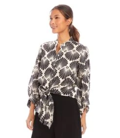 Blouson Sleeve Linen Tie-Front Top -Karen Kane Store 1L23501 PRT karenkane 2025 Spring 00 2