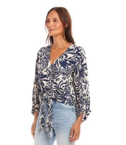 Petite Size Blouson Sleeve Tie Front Top -Karen Kane Store 1L23800P PRT karenkane 2025 Spring 00 2