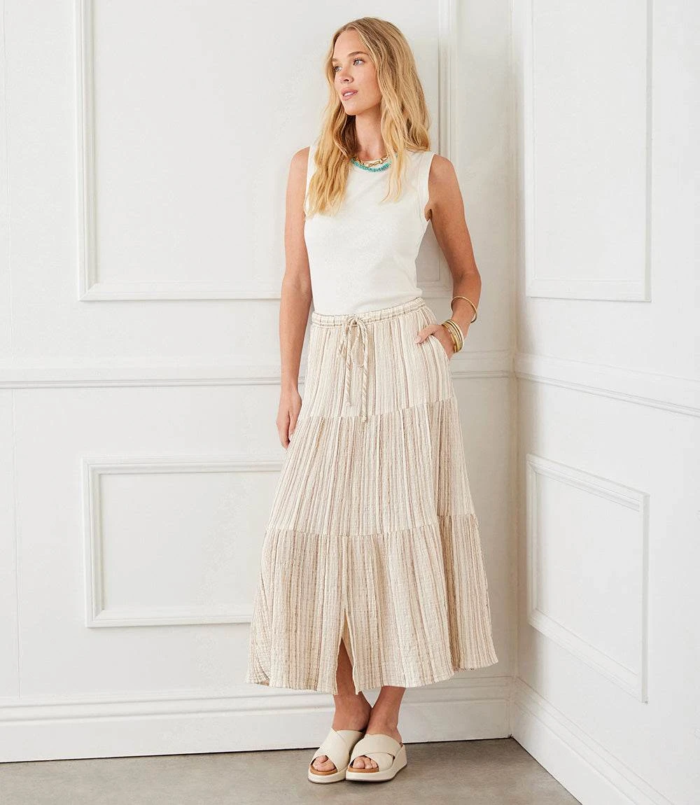 Metallic Stripe Tiered Midi Skirt 3 Metallic Stripe Tiered Midi Skirt