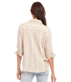 Metallic Stripe Ruched Sleeve Shirt -Karen Kane Store 1L24602 STP karenkane 2025 Spring 00 3