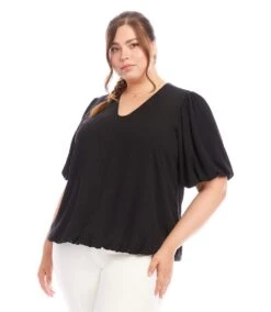 Plus Size Puff Sleeve Top -Karen Kane Store 1L25027W BLK karenkane 2025 Spring 00 2
