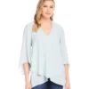 Petite Size Bracelet Sleeve Asymmetric Top -Karen Kane Store 1L25029P FIJI karenkane 2025 Spring 00 1
