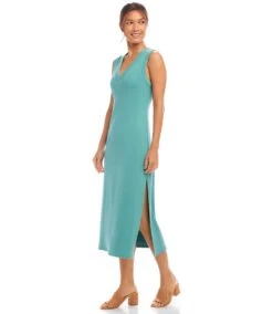 Sleeveless Ribbed V-Neck Midi Column Dress -Karen Kane Store 1L27201 AQU karenkane 2025 Spring 00 2