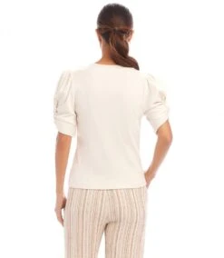 Petite Size Ribbed Twist Sleeve V-Neck Top -Karen Kane Store 1L27202P ECR karenkane 2025 Spring 00 3