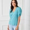 Ribbed Twist Sleeve V-Neck Top 2 Ribbed Twist Sleeve V-Neck Top -Karen Kane Store 1L27202 AQU karenkane 2025 Spring 00 7f7312b0 77cf 4488 a634 2217521ca6ae