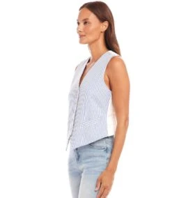 Stripe Button-Up Vest 17 Stripe Button-Up Vest -Karen Kane Store 1L27501 STP karenkane 2025 Spring 00 2