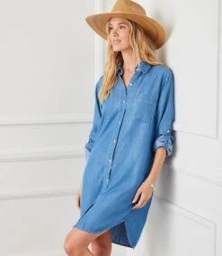Roll Tab Chambray Shirtdress -Karen Kane Store 1L66081 CHA karenkane 2025 Spring 00 2