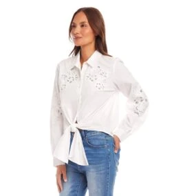 Embroidered Tie Front Top -Karen Kane Store 1L70219 OWH karenkane 2025 Spring 00 2