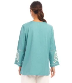 3/4 Sleeve Embroidered Tunic -Karen Kane Store 1L70226 AQU karenkane 2025 Spring 00 3