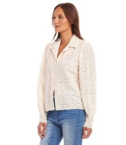 Long Sleeve Embroidered Blouse -Karen Kane Store 1L70232 CRE karenkane 2025 Spring 00 2