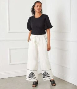 Embroidered Drawstring Ankle Pants 12 Embroidered Drawstring Ankle Pants -Karen Kane Store 1L70242 CRE karenkane 2025 Spring 00