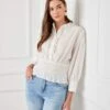 Embroidered Smock Waist Blouse -Karen Kane Store 1L70244 CRE karenkane 2025 Spring 00
