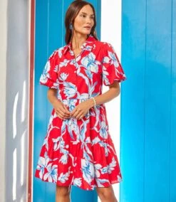 Puff Sleeve Tiered Shirtdress -Karen Kane Store 2024 10 03 KK Location0086