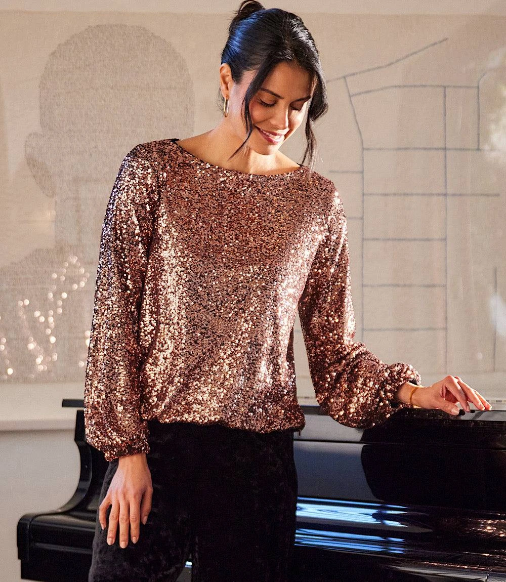 Sequin Boatneck Top 3 Sequin Boatneck Top
