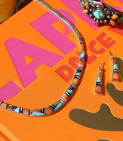 Multi Color Turquoise Inlay Necklace & Earring Set