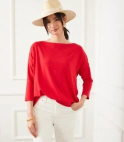 Petite Size 3/4 Sleeve Boatneck Top