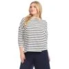 Plus Size Stripe 3/4 Sleeve Boatneck Top