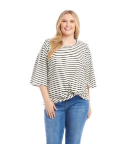 Plus Size Stripe Flare Sleeve Pick Up Top