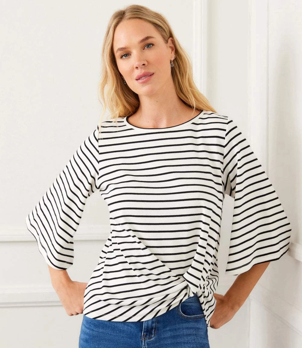 Stripe Flare Sleeve Pick-Up Top 3 Stripe Flare Sleeve Pick-Up Top