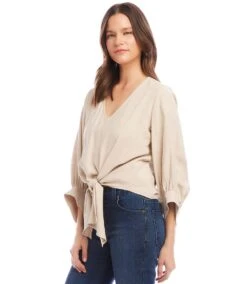 Blouson Sleeve Tie-Front Top 9 Blouson Sleeve Tie-Front Top -Karen Kane Store 2L21502 ECR KK 2025 Summer 00 2
