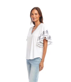 Petite Size Embroidered Flutter Sleeve Top -Karen Kane Store 2L21701P owh karenkane 2025 Summer 00 4