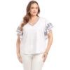 Plus Size Embroidered Flutter Sleeve Top 1 Plus Size Embroidered Flutter Sleeve Top -Karen Kane Store 2L21701W OWH karenkane 2025 Summer 00 1