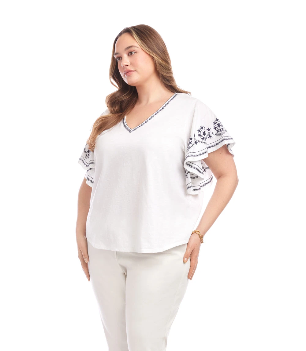 Plus Size Embroidered Flutter Sleeve Top 4 Plus Size Embroidered Flutter Sleeve Top - Image 2
