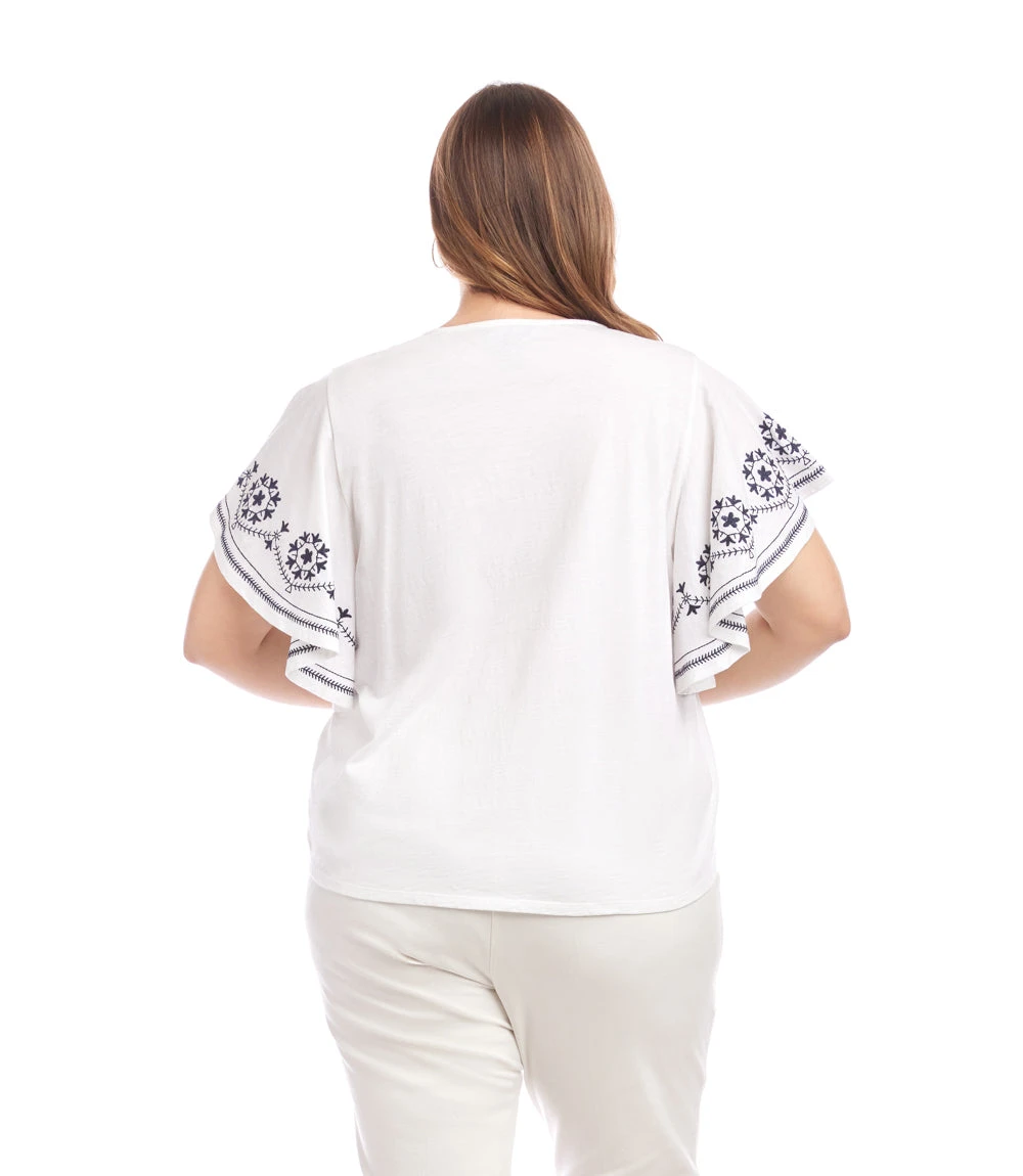 Plus Size Embroidered Flutter Sleeve Top 5 Plus Size Embroidered Flutter Sleeve Top - Image 3