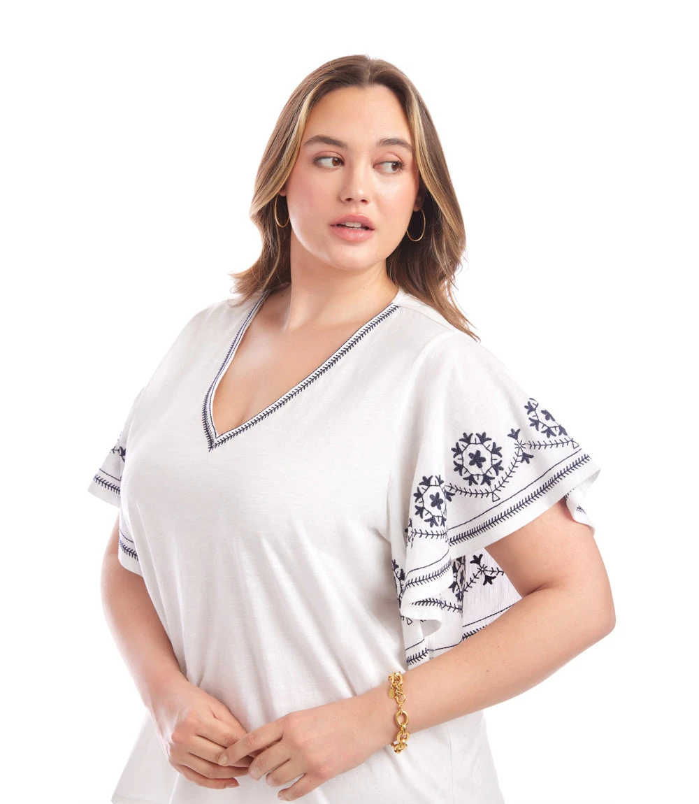 Plus Size Embroidered Flutter Sleeve Top 6 Plus Size Embroidered Flutter Sleeve Top - Image 4