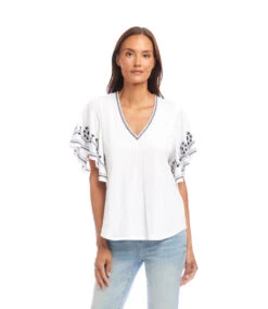 Embroidered Flutter Sleeve Top -Karen Kane Store 2L21701 owh karenkane 2025 Summer 00 3