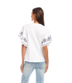 Embroidered Flutter Sleeve Top -Karen Kane Store 2L21701 owh karenkane 2025 Summer 00 5