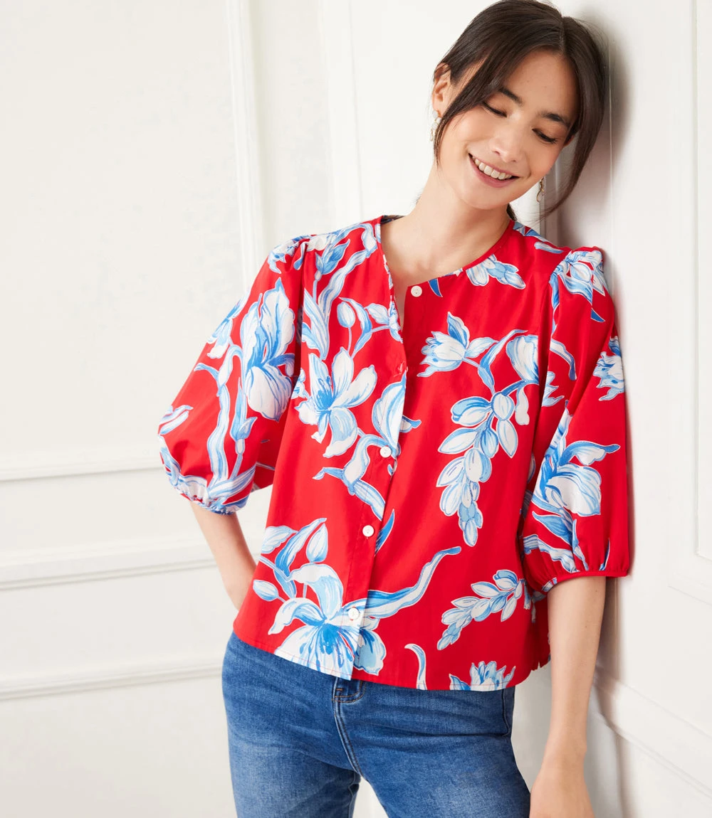 Petite Size Puff Sleeve Button-Front Shirt 3 Petite Size Puff Sleeve Button-Front Shirt