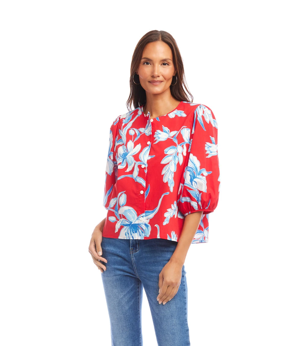 Petite Size Puff Sleeve Button-Front Shirt 6 Petite Size Puff Sleeve Button-Front Shirt - Image 4