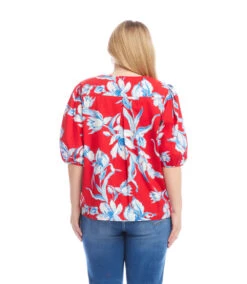 Plus Size Puff Sleeve Button-Front Shirt -Karen Kane Store 2L22401W PRT karenkane 2025 Summer 00 3