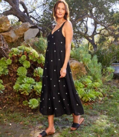 Sleeveless Embroidered Tiered Midi Dress