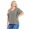 Plus Size Stripe Flutter Sleeve V-Neck Top -Karen Kane Store 2L25400W BLC KK 2025 Summer 00 1