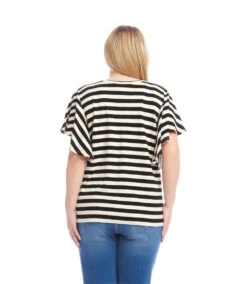 Plus Size Stripe Flutter Sleeve V-Neck Top 8 Plus Size Stripe Flutter Sleeve V-Neck Top -Karen Kane Store 2L25400W BLC KK 2025 Summer 00 3