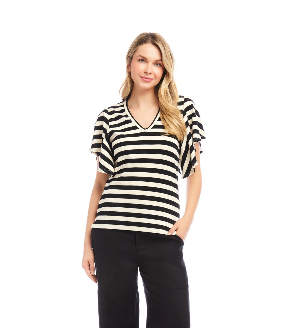 Stripe Flutter Sleeve V-Neck Top 4 Stripe Flutter Sleeve V-Neck Top - Image 2