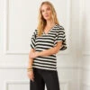 Stripe Flutter Sleeve V-Neck Top -Karen Kane Store 2L25400 BLC KK 2025 Summer 00 4